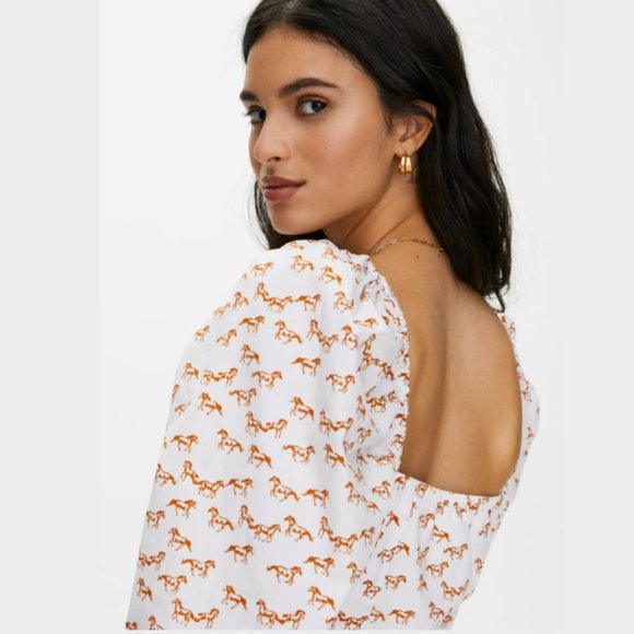 Aritzia Little Moon Luckette Blouse Horse Print Amber Earth XS New without Tag - Picture 5 of 13